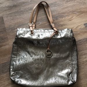 Michael Kors Silver Metallic Jet Set Tote